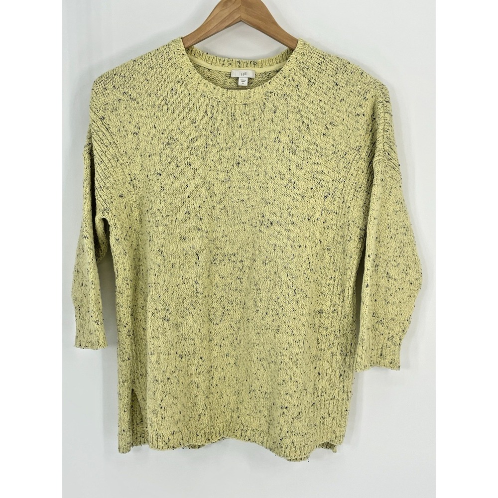J Jill Womens‎ Sweater Medium Yellow Marbled 3/4 Sleeve Round Neck  Pullover